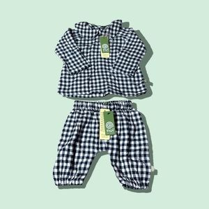 NWT Nui Baby Checkered Print Organic Cotton Two Piece Outfit Size 3-6 Months
